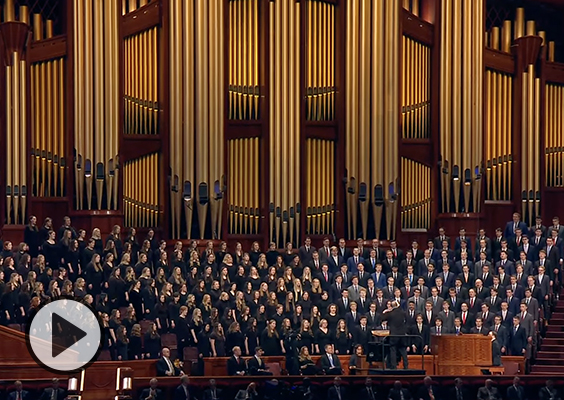 A BYU combined choir performs hymns during the Saturday afternoon session of the April 2023 General Conference.