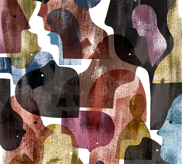 An abstract illustration depicting a diverse group of human beings, all colors and shapes.