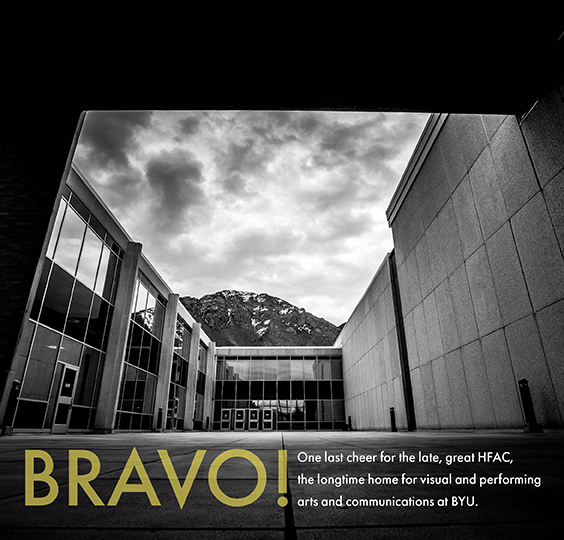 Harris Fine Arts Center courtyard with the title Bravo! in text.