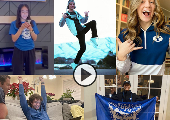 Five future BYU students celebrate being admitted to BYU.