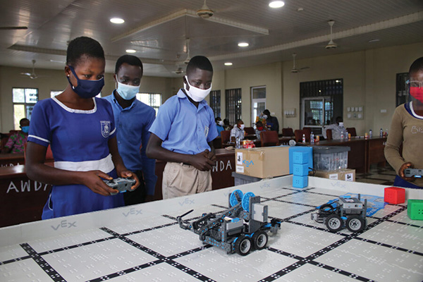 Rural kids turn theory into practice by programming robots to perform simple tasks. Bountiful STEM’s program has attracted attention across Ghana. Photo courtesy of Seth Ayim.