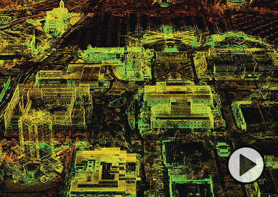 An image showing the skeleton of the final model, with colors representing the level of detail in each area: the green depicts areas of higher resolution than the red. Visitors to the website can explore the photographic version of the model. Photo by BYU ROAM.