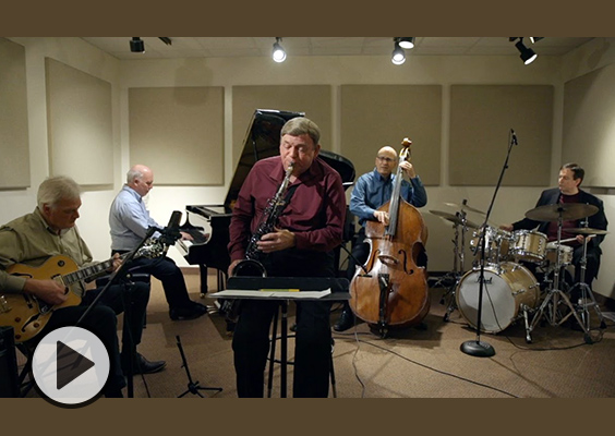 Ray Smith records a jazz tune with the BYU faculty ensemble Q’d Up.