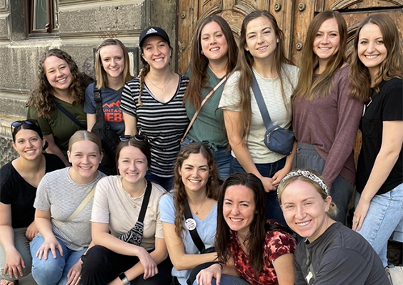 As part of the College of Nursing's global health study abroad trip, 13 BYU nursing students provided aid to Ukrainian refugees at a refugee center in Warsaw, Poland. Photo by Julie Valentine.