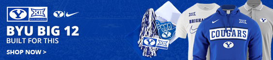 BYU BIG 12 | Built for This | Shop Now | An assortment of BYU fan gear and apparel is shown.