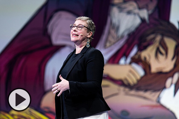 Megan Sanborn Jones, chair of the Department of Theatre and Media Arts, delivered Tuesday’s devotional address. Photo by Brooklynn Jarvis.