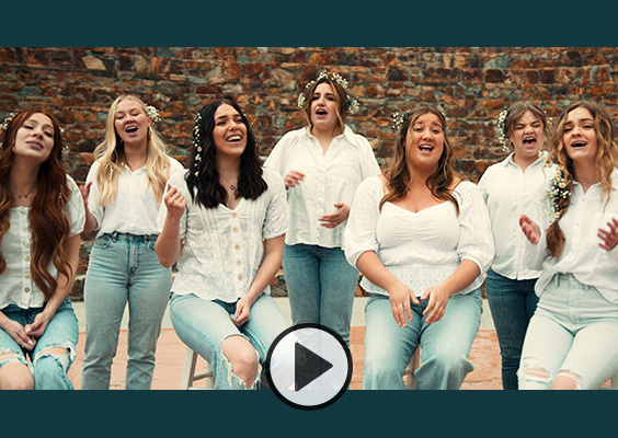 The singers of BYU Noteworthy gather round to sing Thank God I Do by Lauren Daigle. Click to watch a video.