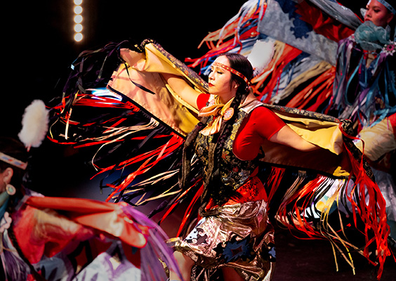 Savanna Silversmith of the Living Legends native section performs in the Women's Fancy number at the Aotea Centre in Auckland.