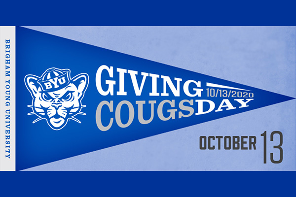 A blue banner with the sailor cougar and the words Giving Cougsday October 13.