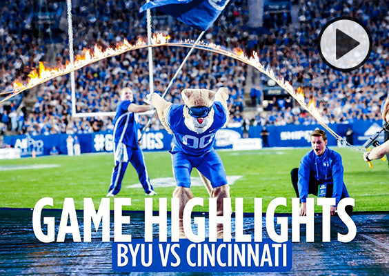 Cosmo backflips over a flaming jump rope. Game Highlights | BYU vs. Cincinnati