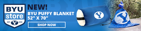 BYU Store | New BYU Puffy Blanket 52-inch by 70 inch | Shop Now